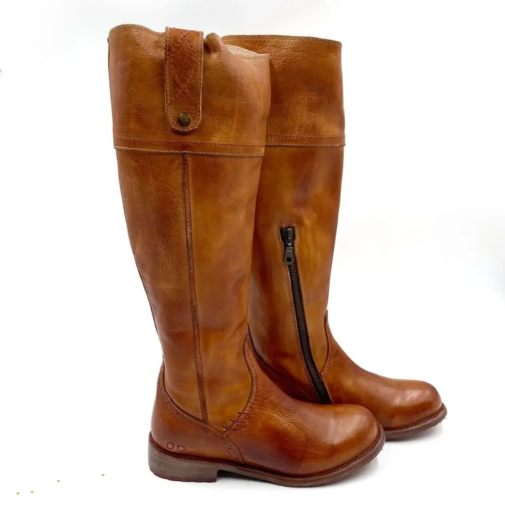 Bed Stu Jacqueline Riding Boots Pecan Rustic Brown Leather Knee Tall Sz‎ 7